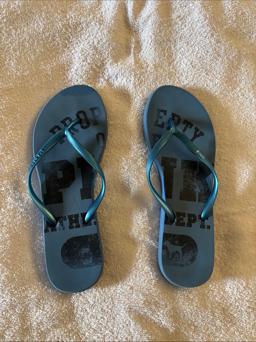 PINK Victoria's Secret Teal Metallic Strap Flip Flops